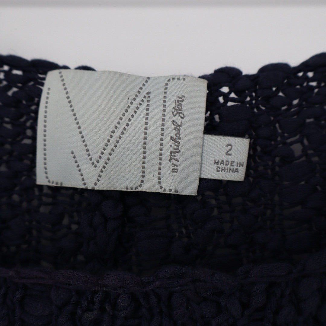 Michael Stars Navy Blue Textured Knit Short Sleeve Top Size 2
