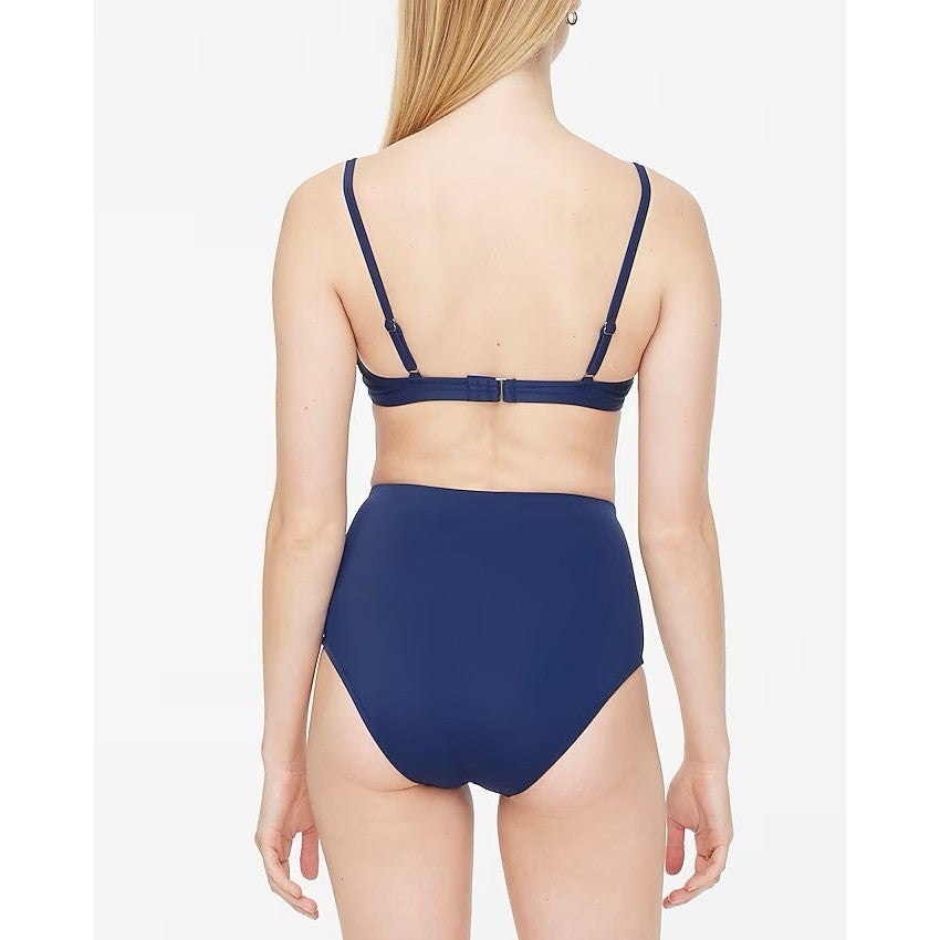 J Crew High Waist Bikini Bottoms Navy Blue Size S Style L5768 NWT