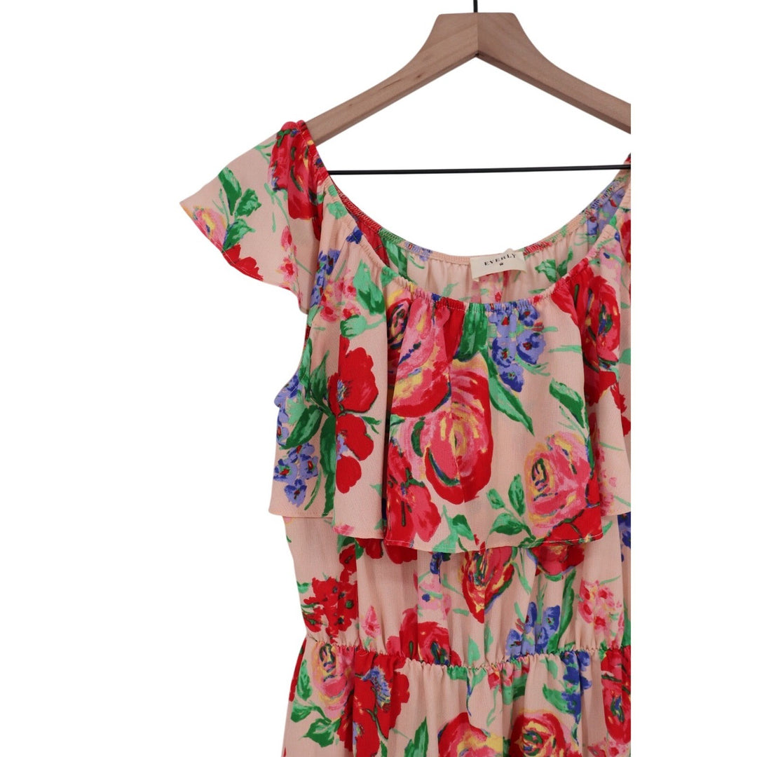 Everly Floral Ruffle Off Shoulder Dress Peach Red Blue Size L