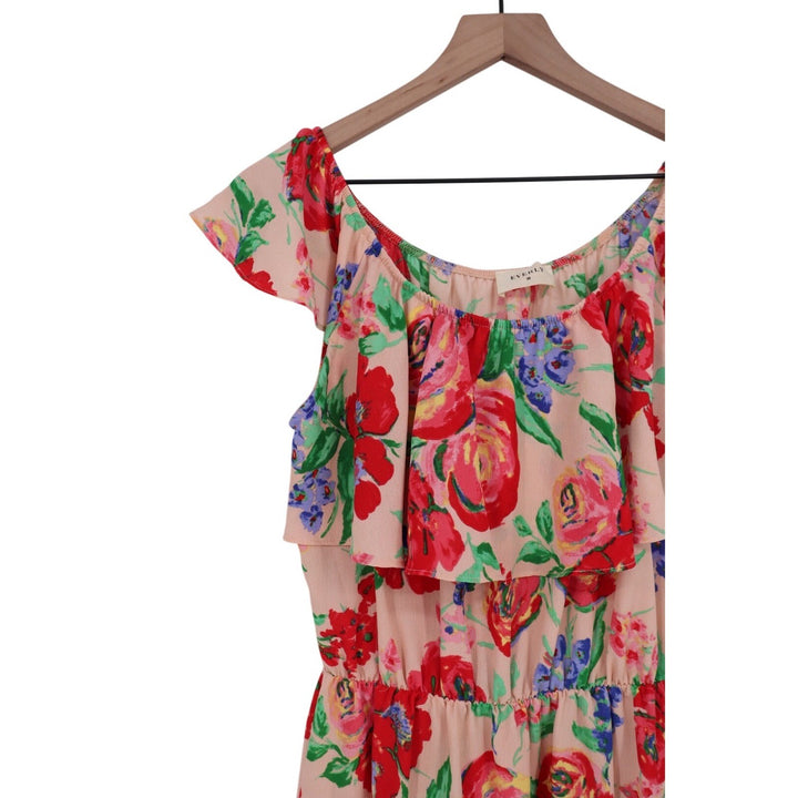 Everly Floral Ruffle Off Shoulder Dress Peach Red Blue Size L