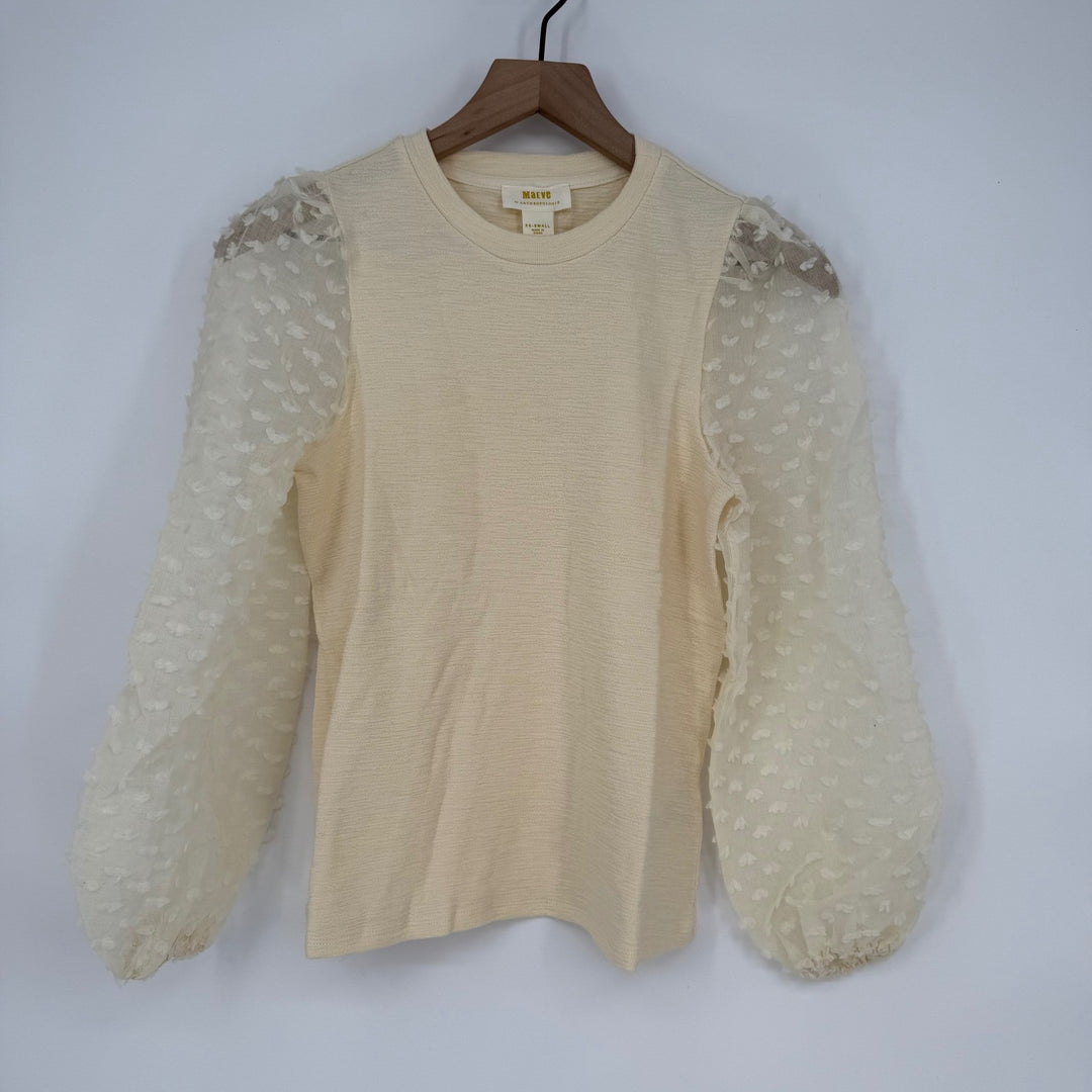 Maeve by Anthropologie Textured Sleeve Round Neck Blouse Top Size XXS