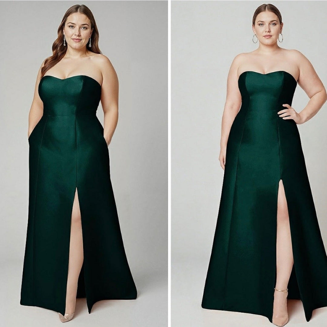 Alfred Sung Strapless A-Line Satin Gown With Modern Bow Detail Size 12