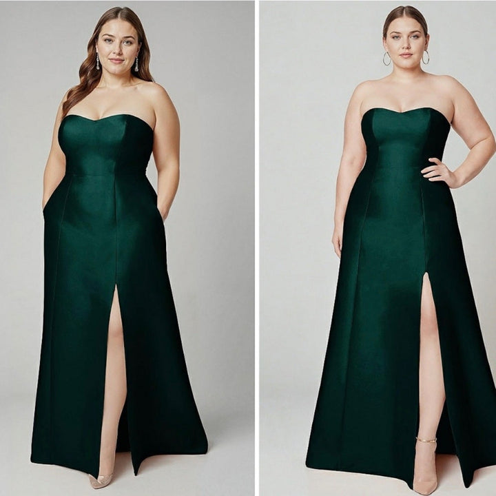 Alfred Sung Strapless A-Line Satin Gown With Modern Bow Detail Size 12