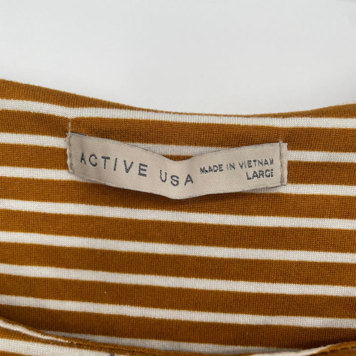 Active USA Women's Striped Tank Bodysuit Amber White Size Large L