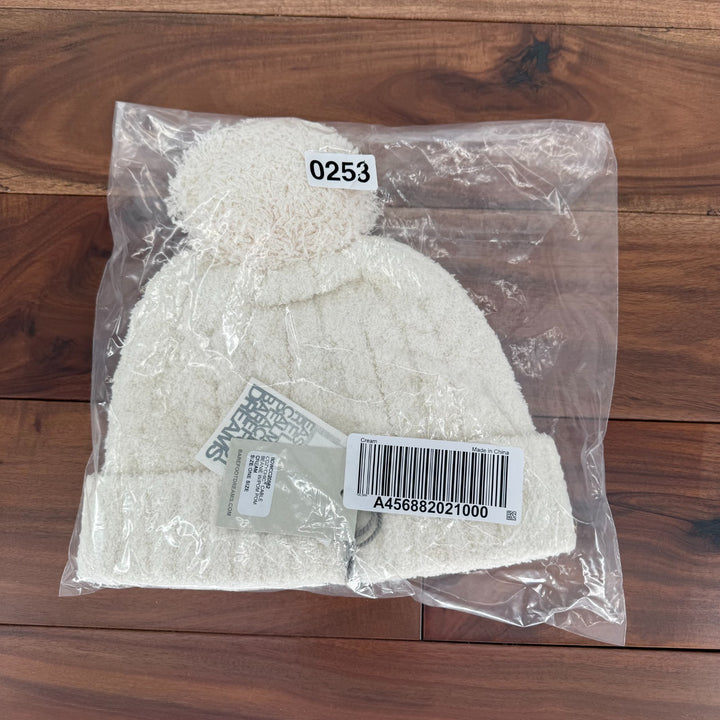 Barefoot Dreams CozyChic Pom Pom Beanie Hat Womens One Size Cream Cable Knit Cap