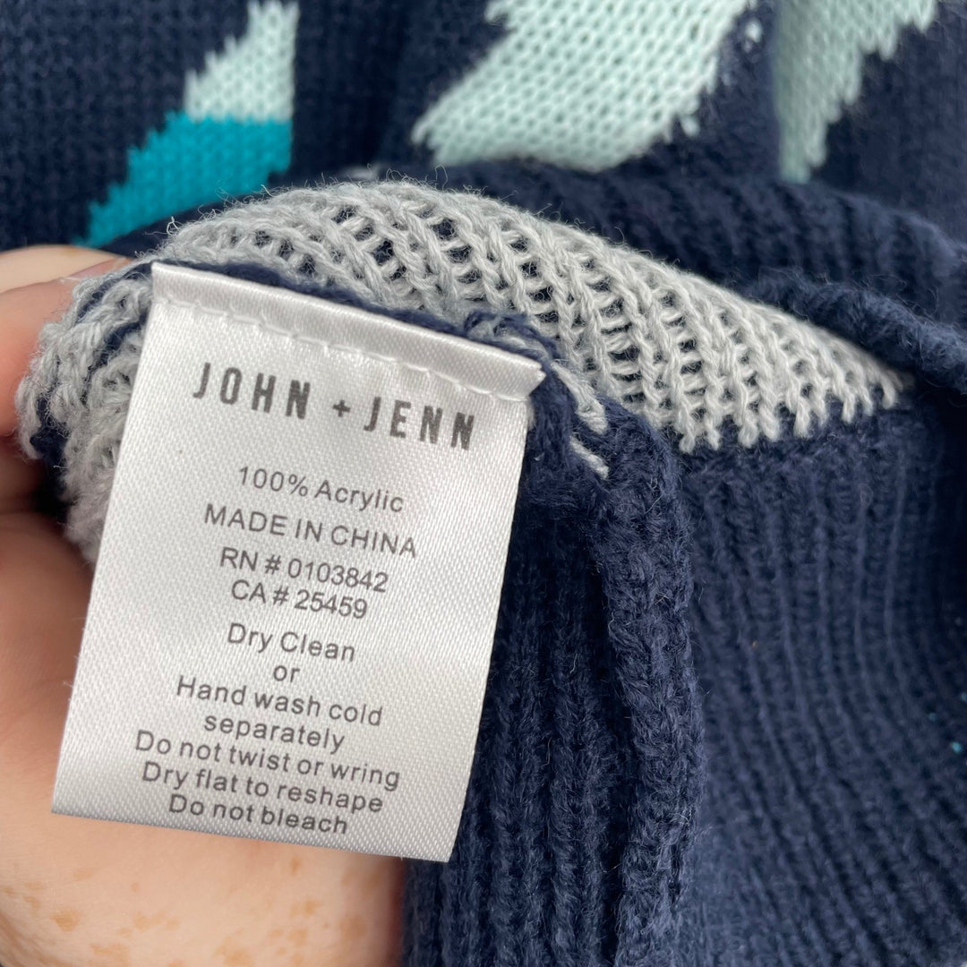 JOHN JENN Abstract Print Crewneck Sweater XS Navy