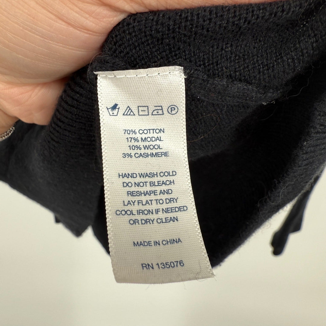 C Wonder Black Knit Sweater Cream Bow Applique Crew Neck Long Sleeve Size S