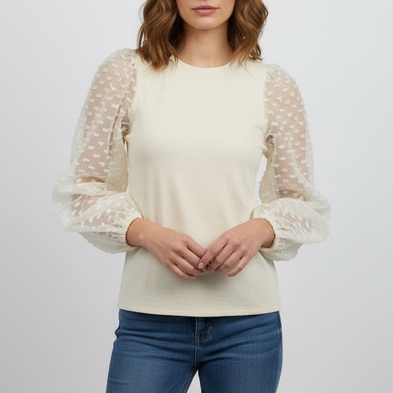 Maeve by Anthropologie Textured Sleeve Round Neck Blouse Top Size XXS
