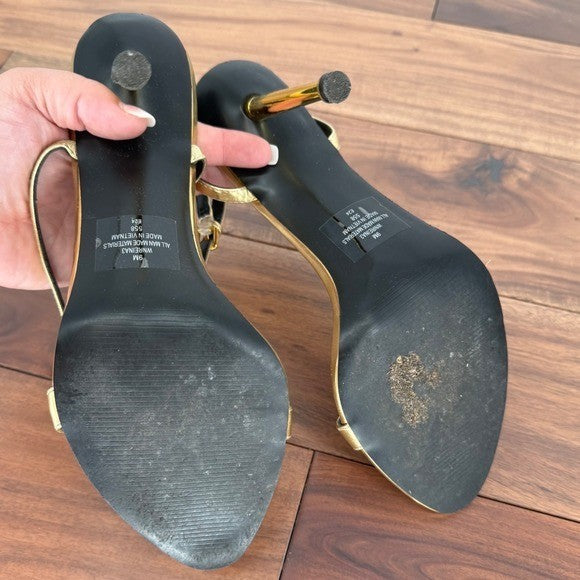 Nine West Gold Ankle Strap Heels Women's Size 9M Party Wedding Stiletto