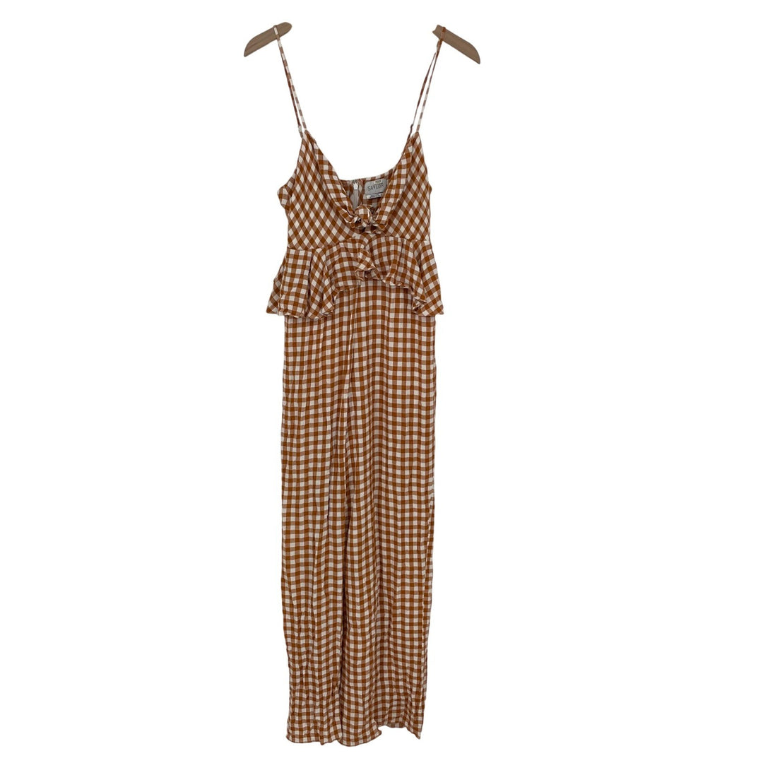 SAYLOR Gingham Peplum Wide Leg Jumpsuit Rust White Size M