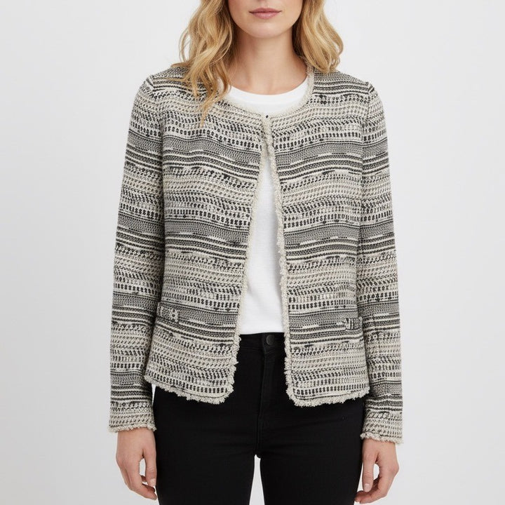 Joie Tweed Collarless Jacket Textured Fringe Open Front XS