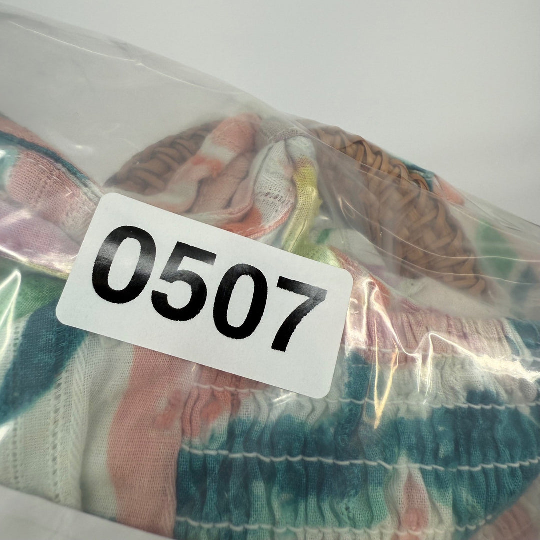 RAHI Maui Chantal Top L Floral Print Woven Rattan Ring Tie Back Crop