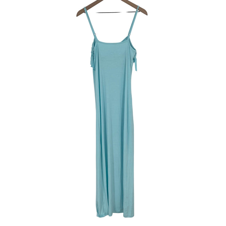 Bonsai California Maxi Dress Boho Fringe Spaghetti Strap Turquoise Blue Size L