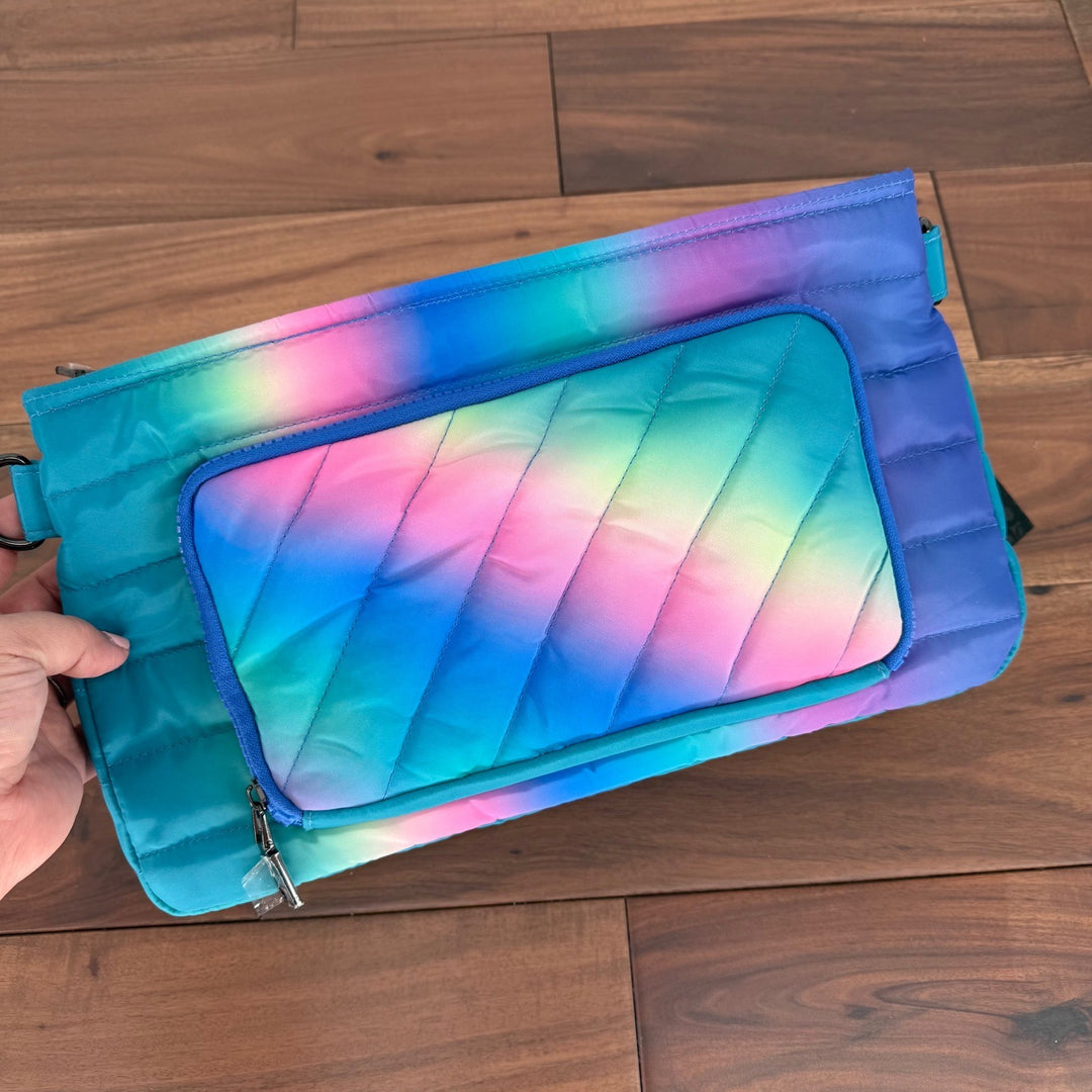 Think Royln Blue Lagoon Ombre Quilted Puffer Pouch RFID Protected