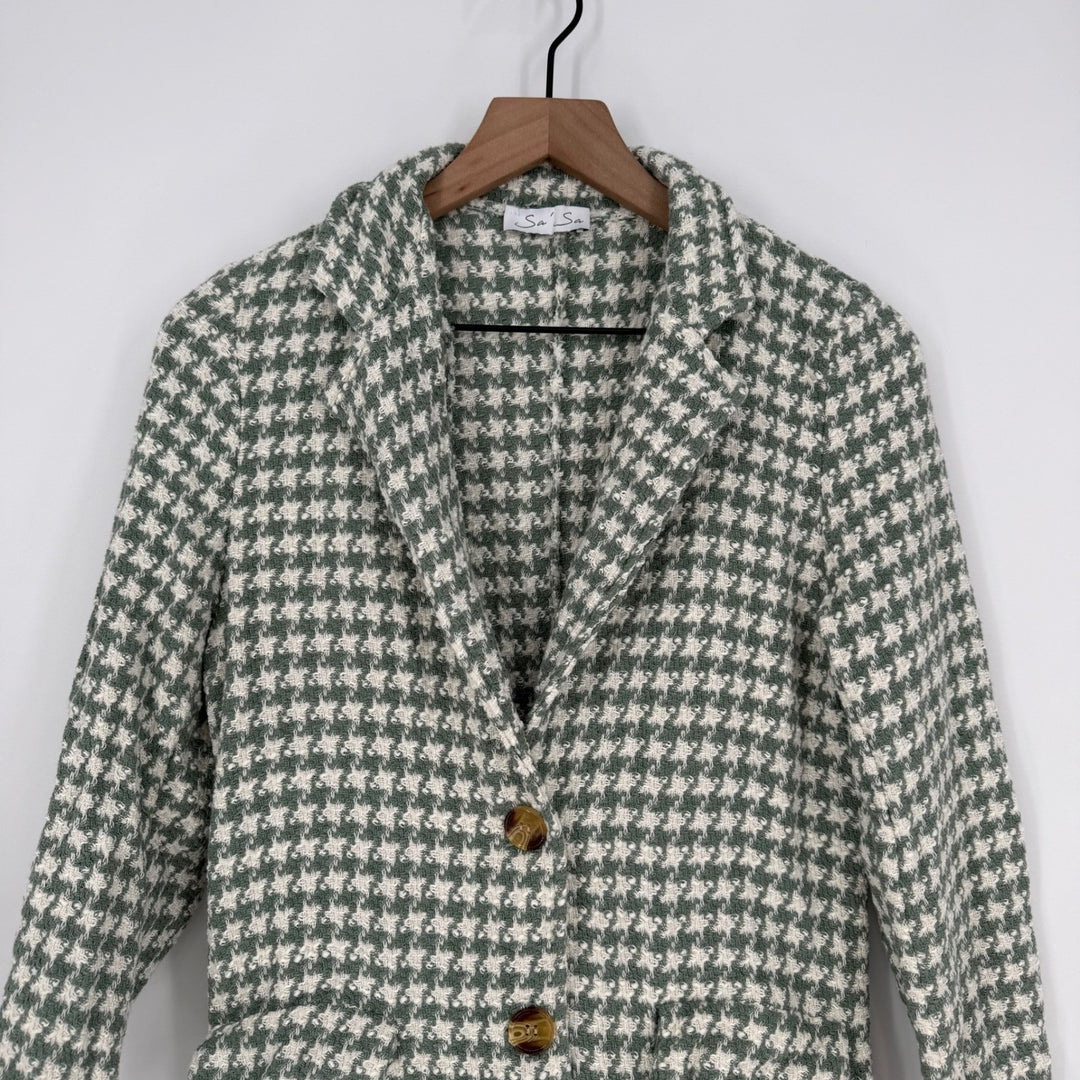 Sa Sa Houndstooth Blazer Jacket Green White Button Front Made in Italy