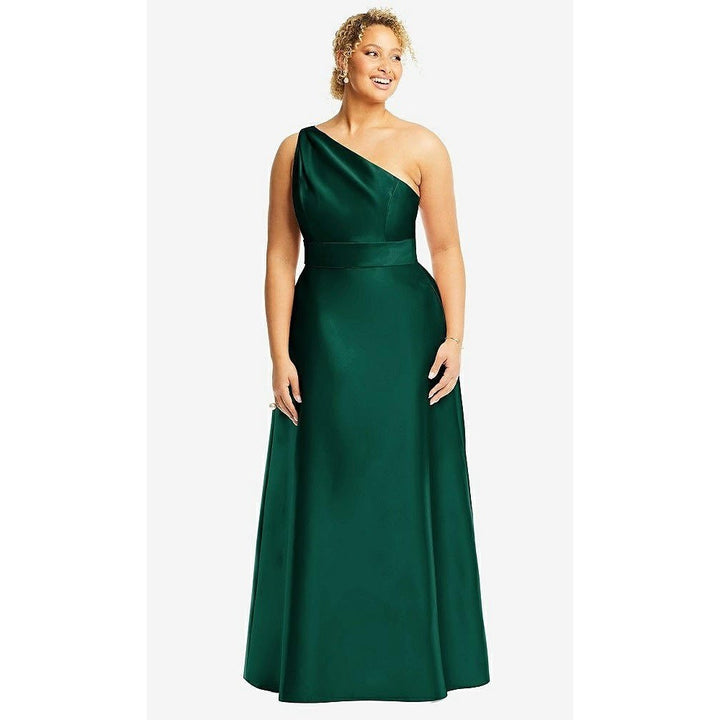 Alfred Sung Draped One-Shoulder Satin Maxi Dress With Pockets Size 6