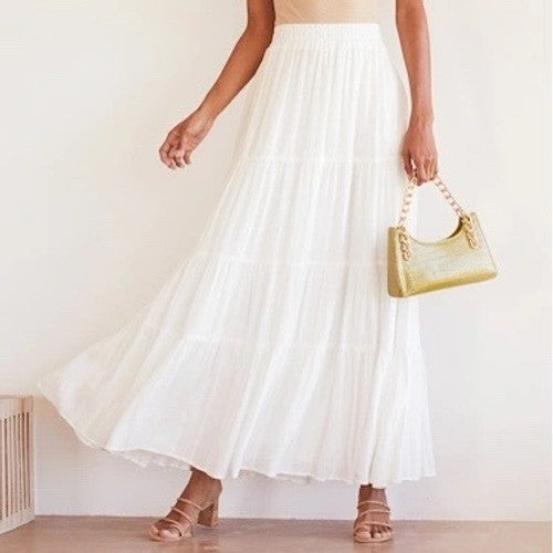 Lulus Sunset By The Sea White Embroidered Tiered Maxi Skirt Size XXL