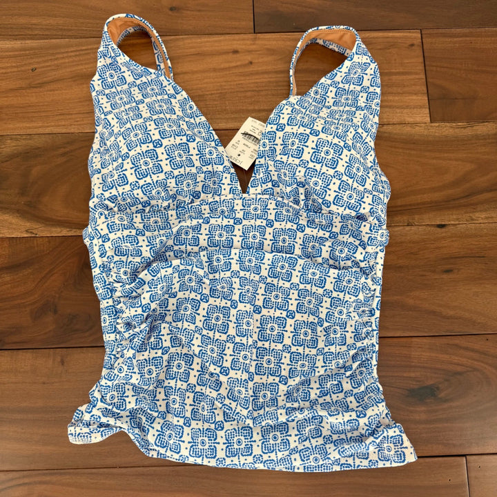 J.Crew Ruched Plunge Floral-Print Tankini Top Size M
