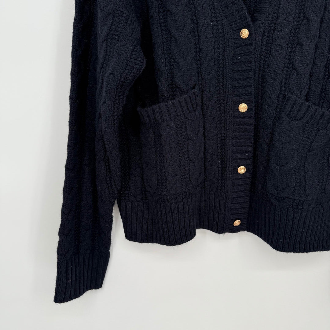 Zara Black Cable Knit Button Front Cardigan Sweater Size Medium