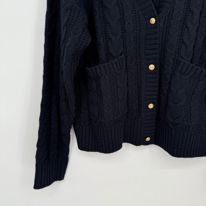Zara Black Cable Knit Button Front Cardigan Sweater Size Medium