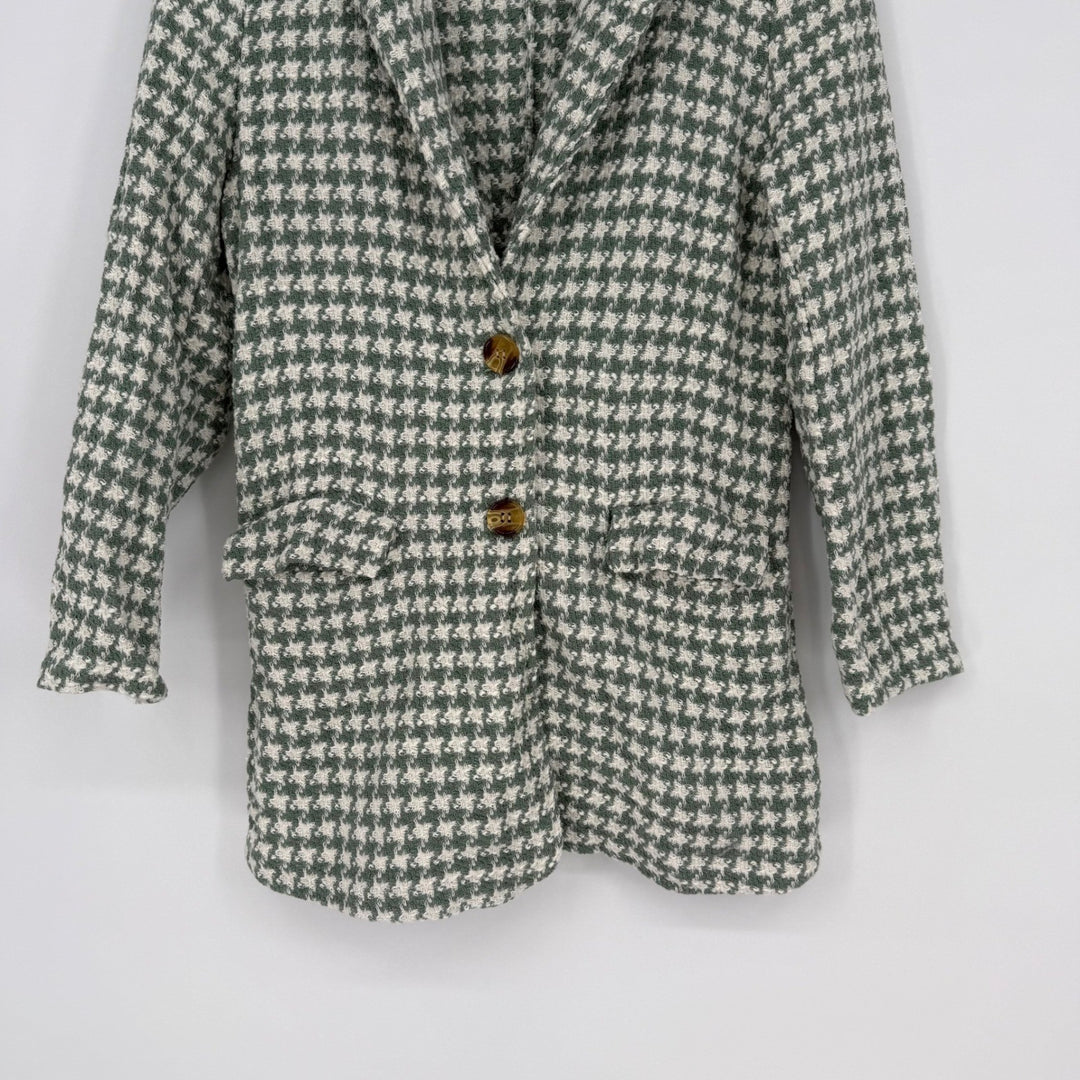 Sa Sa Houndstooth Blazer Jacket Green White Button Front Made in Italy