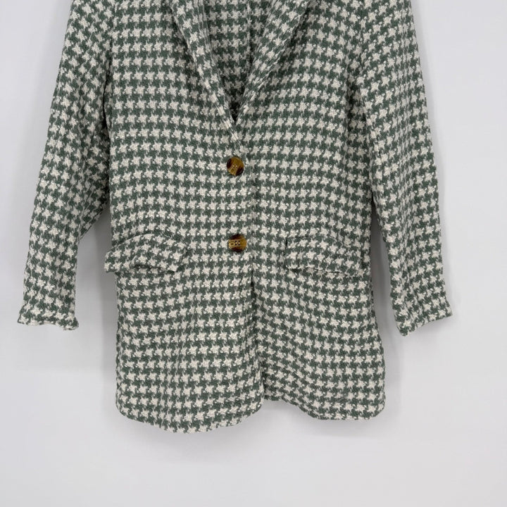 Sa Sa Houndstooth Blazer Jacket Green White Button Front Made in Italy
