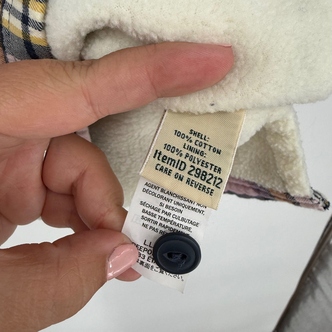 LLBean Sherpa Lined Plaid Flannel Shirt Jacket Hoodie XS