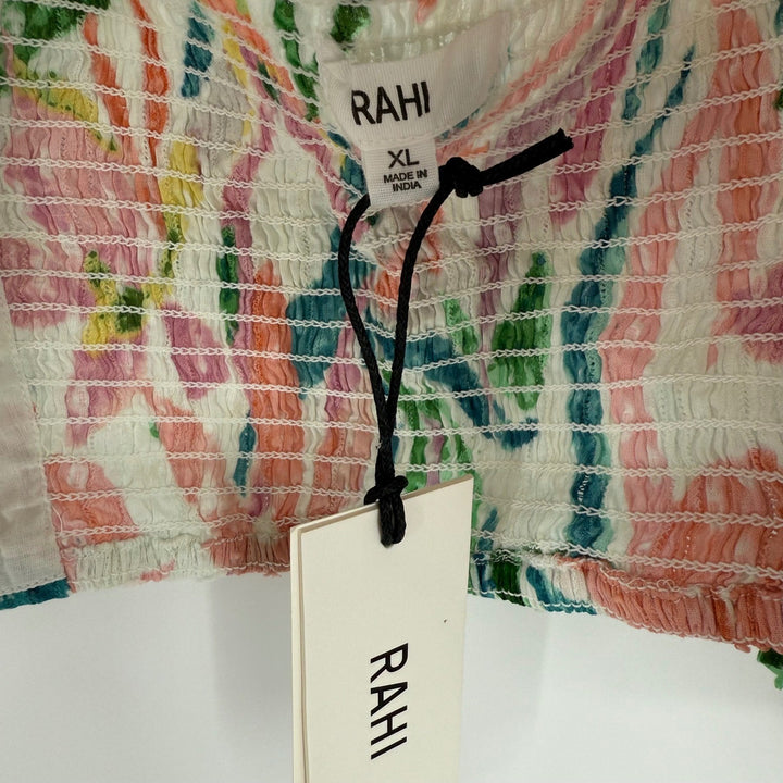 RAHI New Maui Chantal Top Floral Print Tie Back Woven Ring Cropped XL