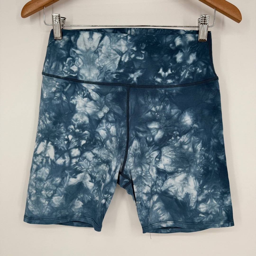 Sage Collective Medium Bike Shorts Tie Dye Blue White High Waist Activewear