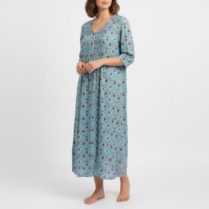 Gallabia Urban Casual Kaftan Dress Blue Red Floral Print XL