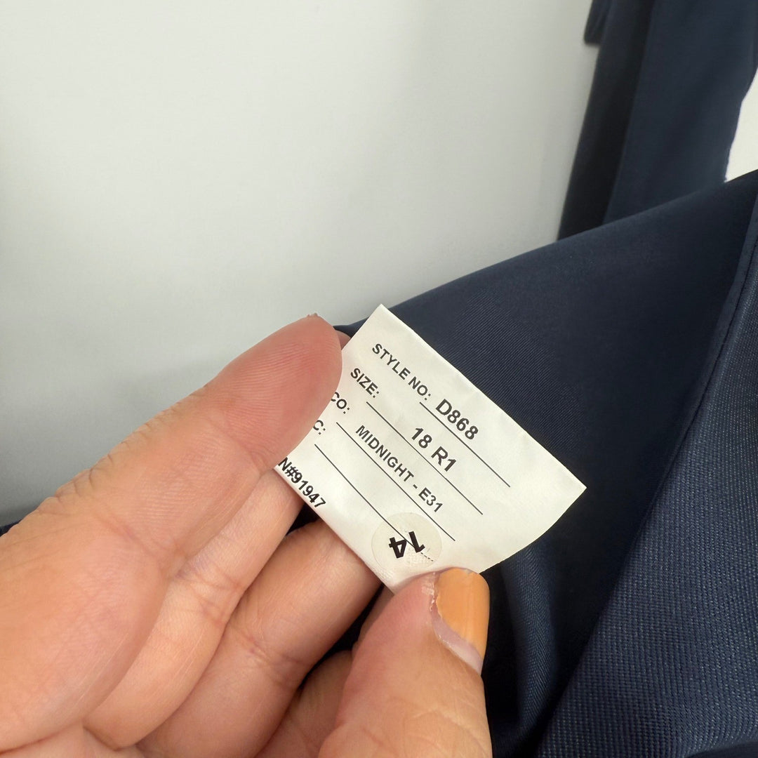 Alfred Sung Navy Square Neck Bow Shoulder Maxi Dress Formal Evening Gown