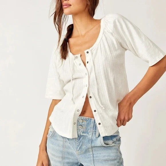 Free People Daisy Snap-Up Top White Size XS