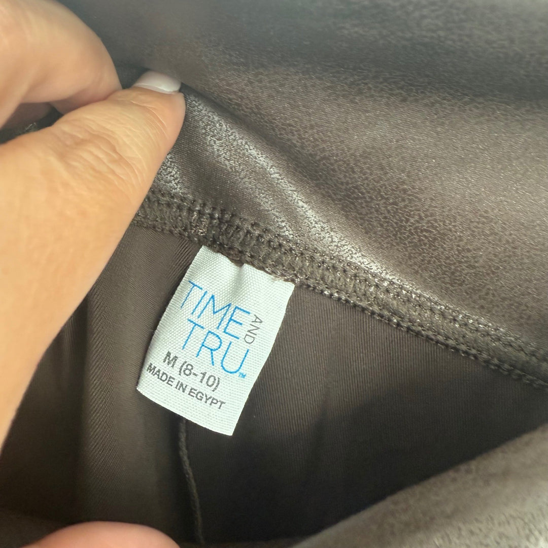 Time and Tru Faux Leather Leggings Brown High Waist Comfortable Size M