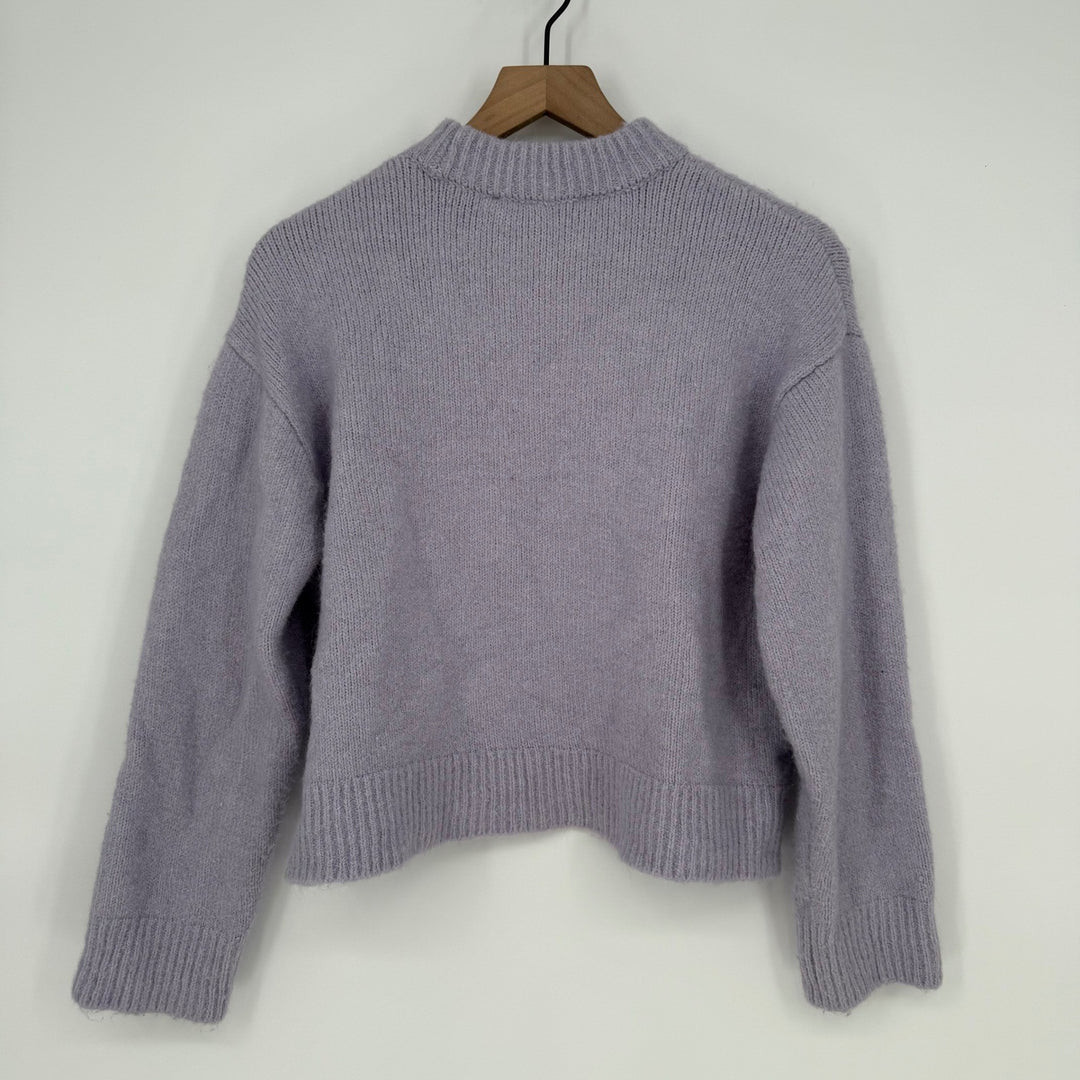 ZARA Mock Neck Ribbed Knit Sweater Lilac Purple Cropped Relaxed Fit Size 6