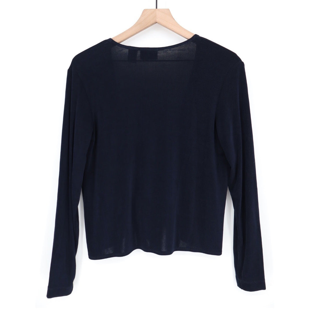 Chicos Travelers Navy Blue Long Sleeve Knot Front Cardigan Sweater Size 0/S