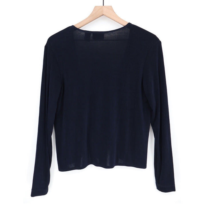 Chicos Travelers Navy Blue Long Sleeve Knot Front Cardigan Sweater Size 0/S