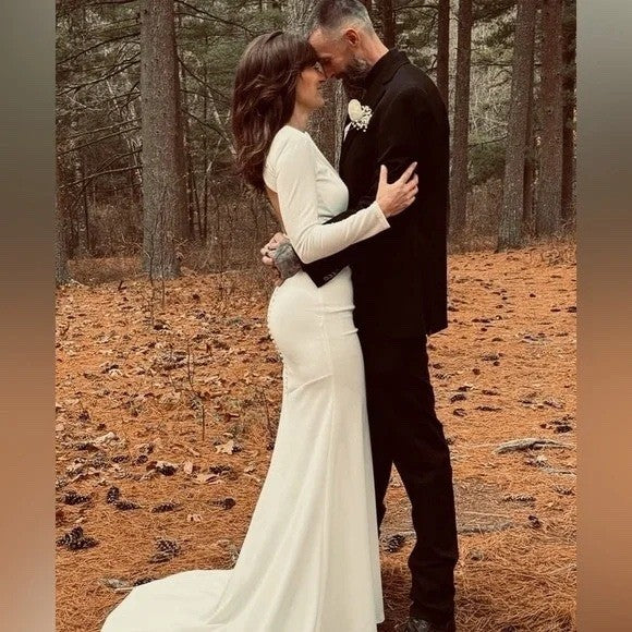 Lulus Eloquent Endearment White Long Sleeve Backless Maxi Dress Size L