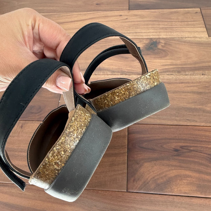 Athlefit Sandals Womens Size 9 Us Black Leather Slide Ankle Strap Closed Toe