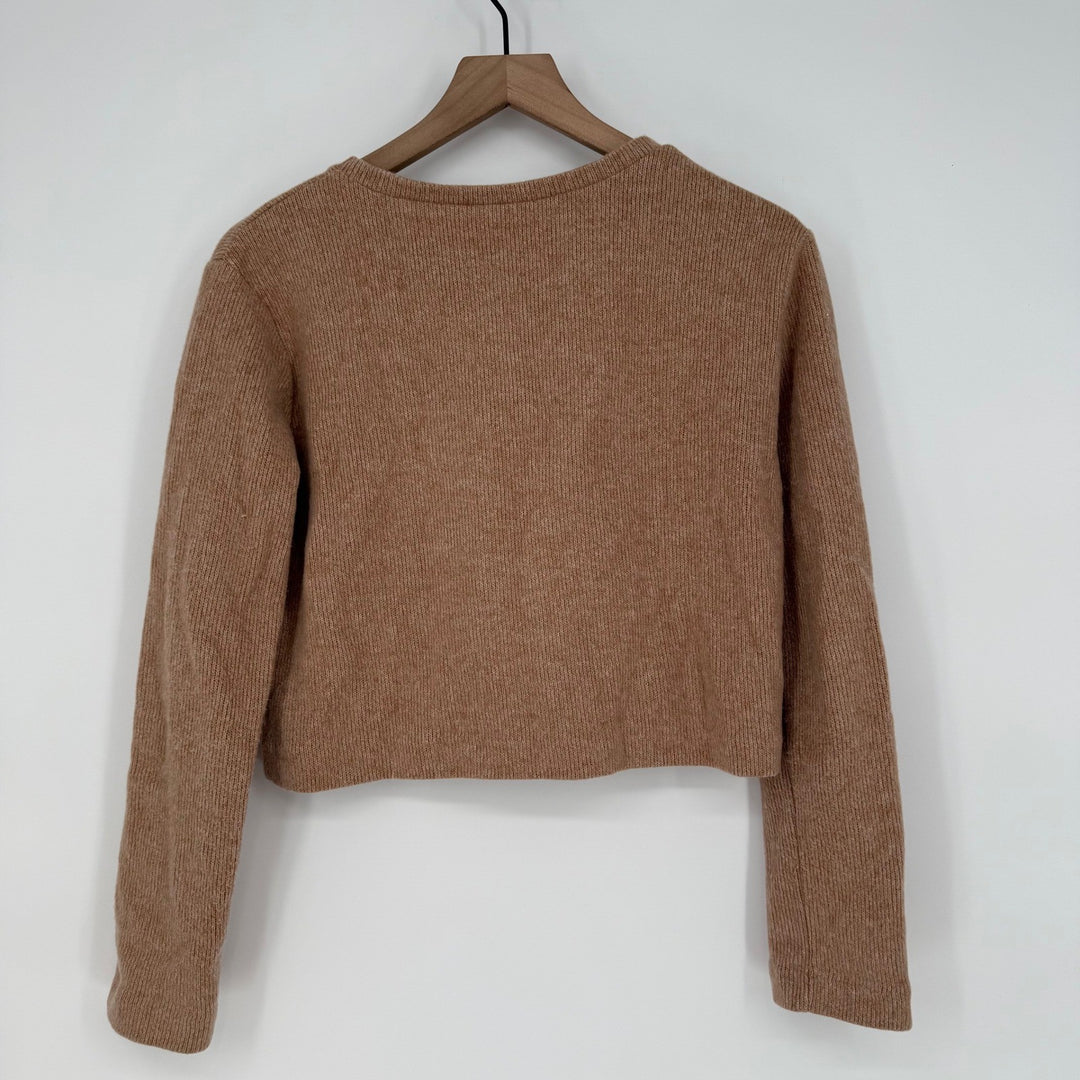 ZARA Ribbed Knit Cropped Sweater Camel Long Sleeve Size S