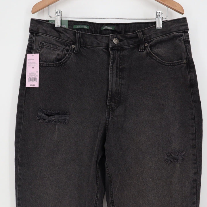 Wild Fable Black Wash High Rise Tapered Jeans Distressed Size 14