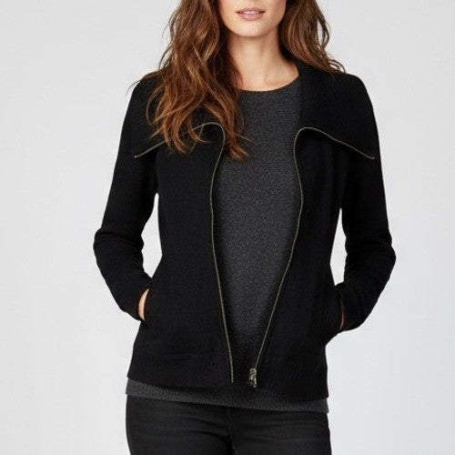 NIC+ZOE Black Zipper Collar Knit Jacket Sweater XS