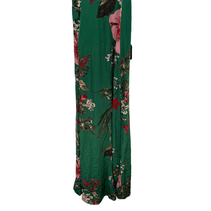 Lulus Still The One Emerald Green Floral Print Satin Maxi Dress Size S
