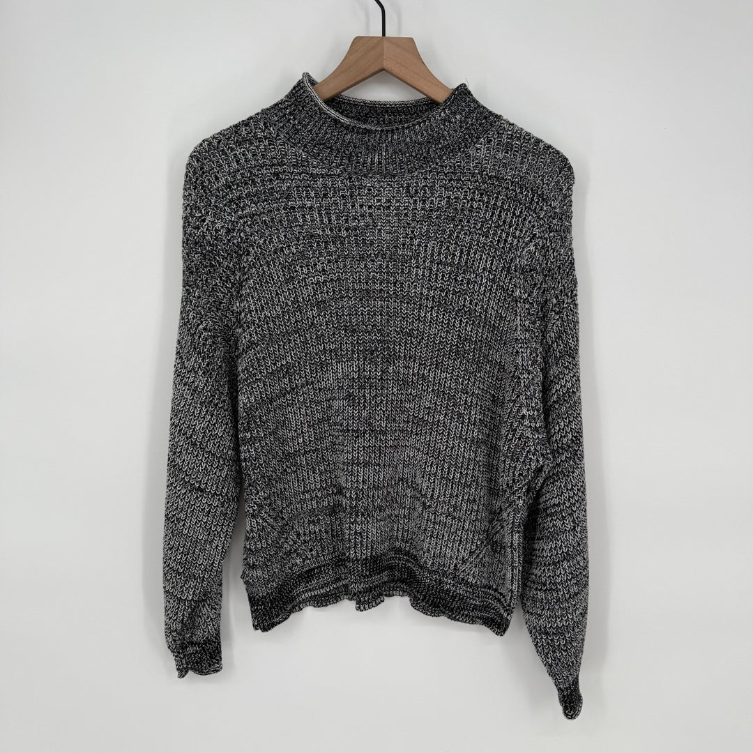 Abound Easy Stitch Sweater Women XL Black Gray Marled Cotton Chunky Knit Stretch