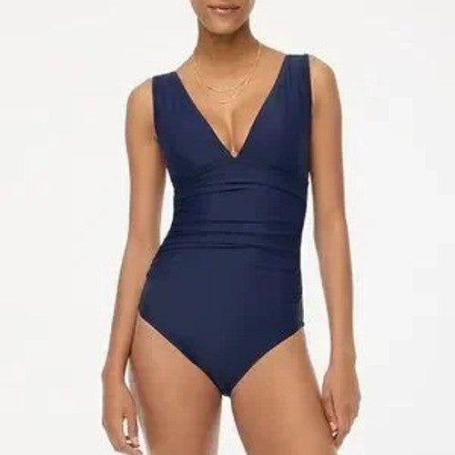 J Crew Navy Blue Ruched One Piece Swimsuit Bathing Suit Size Medium C1098