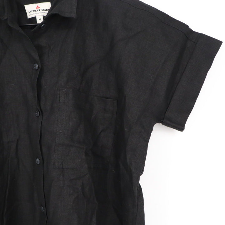 American Giant Black Women's Linen Shirt Size XS Made In USA
