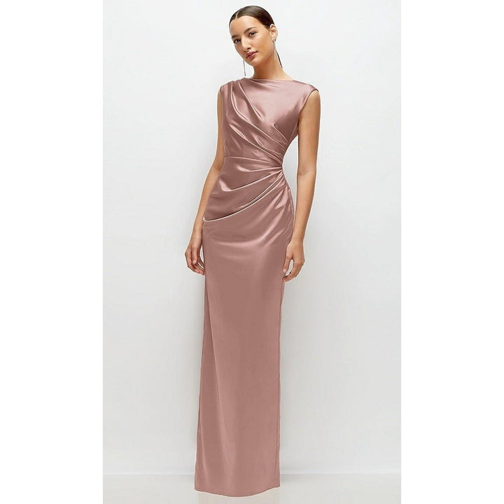 AFTER SIX High Neck Sleeveless Cap Shoulder Satin Maxi Dress In Neu Nude Size S
