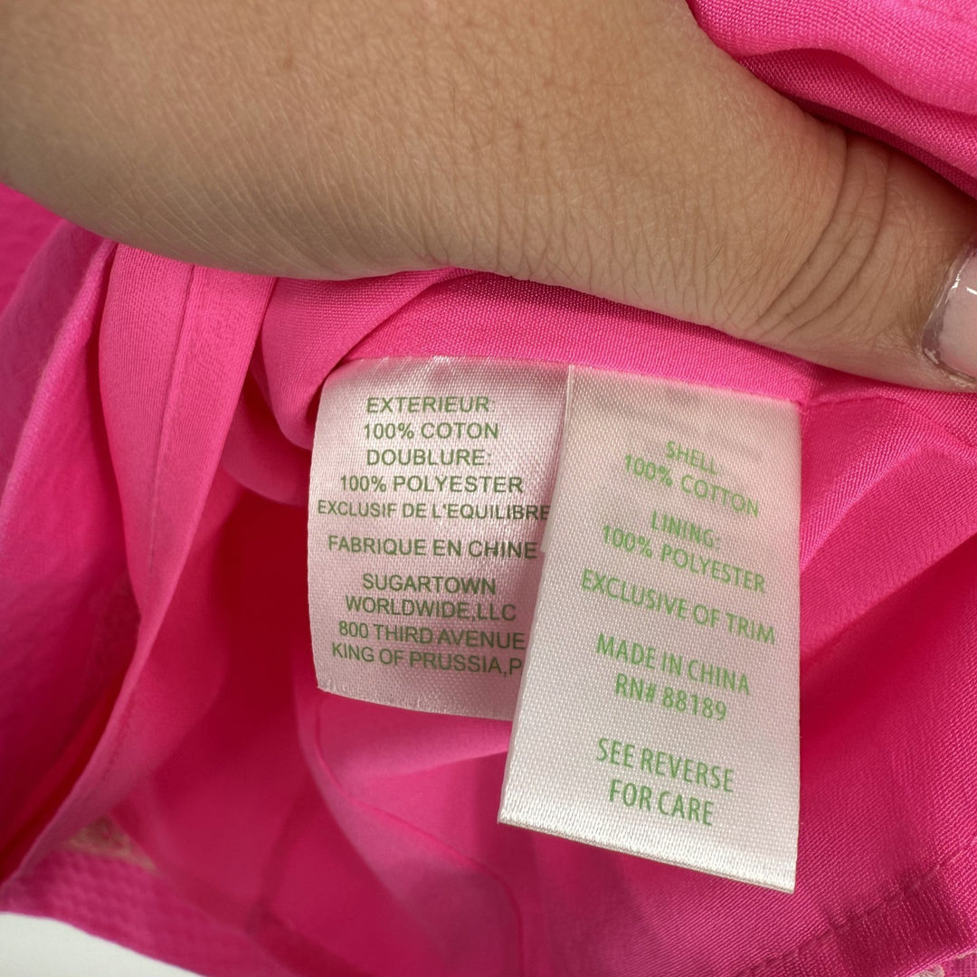 Lilly Pulitzer Gabby Shift Dress Womens 2 Pink Cotton Floral Split Neck Back Zip