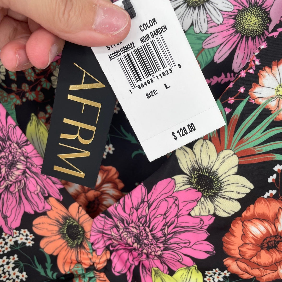 AFRM Floral Ruched Drawstring Maxi Dress Noir Garden L