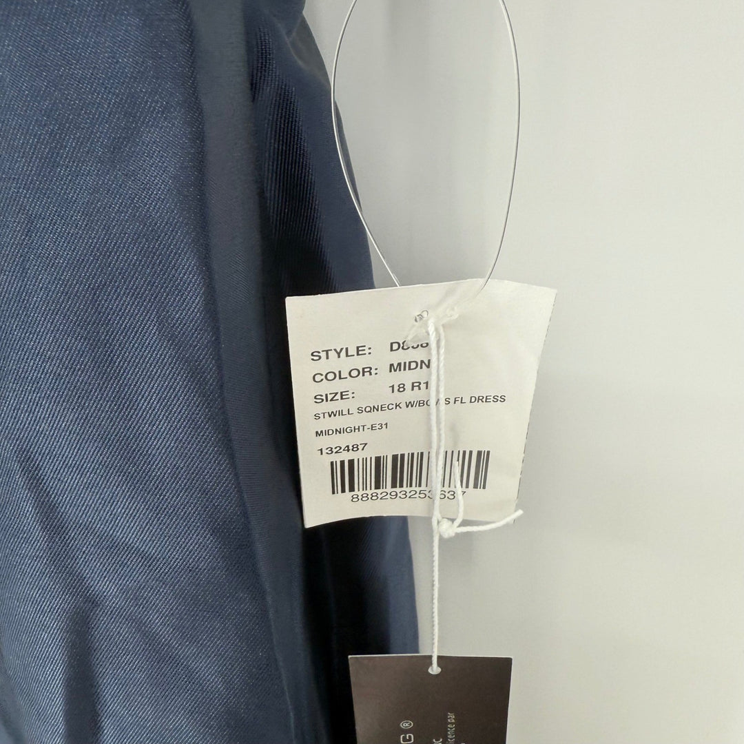 Alfred Sung Navy Square Neck Bow Shoulder Maxi Dress Formal Evening Gown