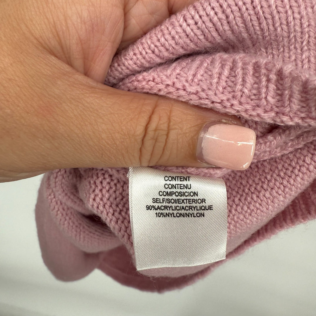 Wayf Lola Sweater Dress Women Medium Pink Nylon Puff Sleeve Mock Neck Tight Knit